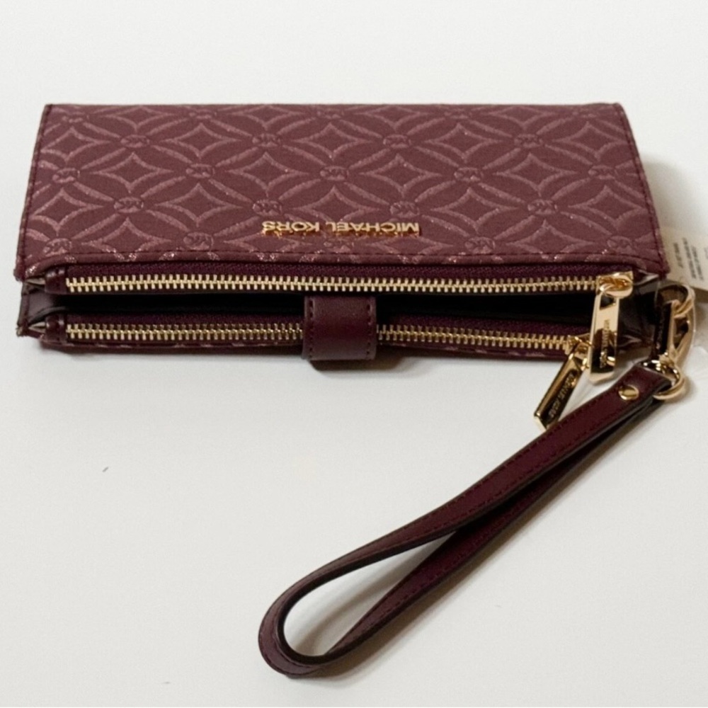 Michael Kors Jet Set Travel LG Double Zip Wallet Graphic Logo MK Oxblood Multi - Picture 6 of 8